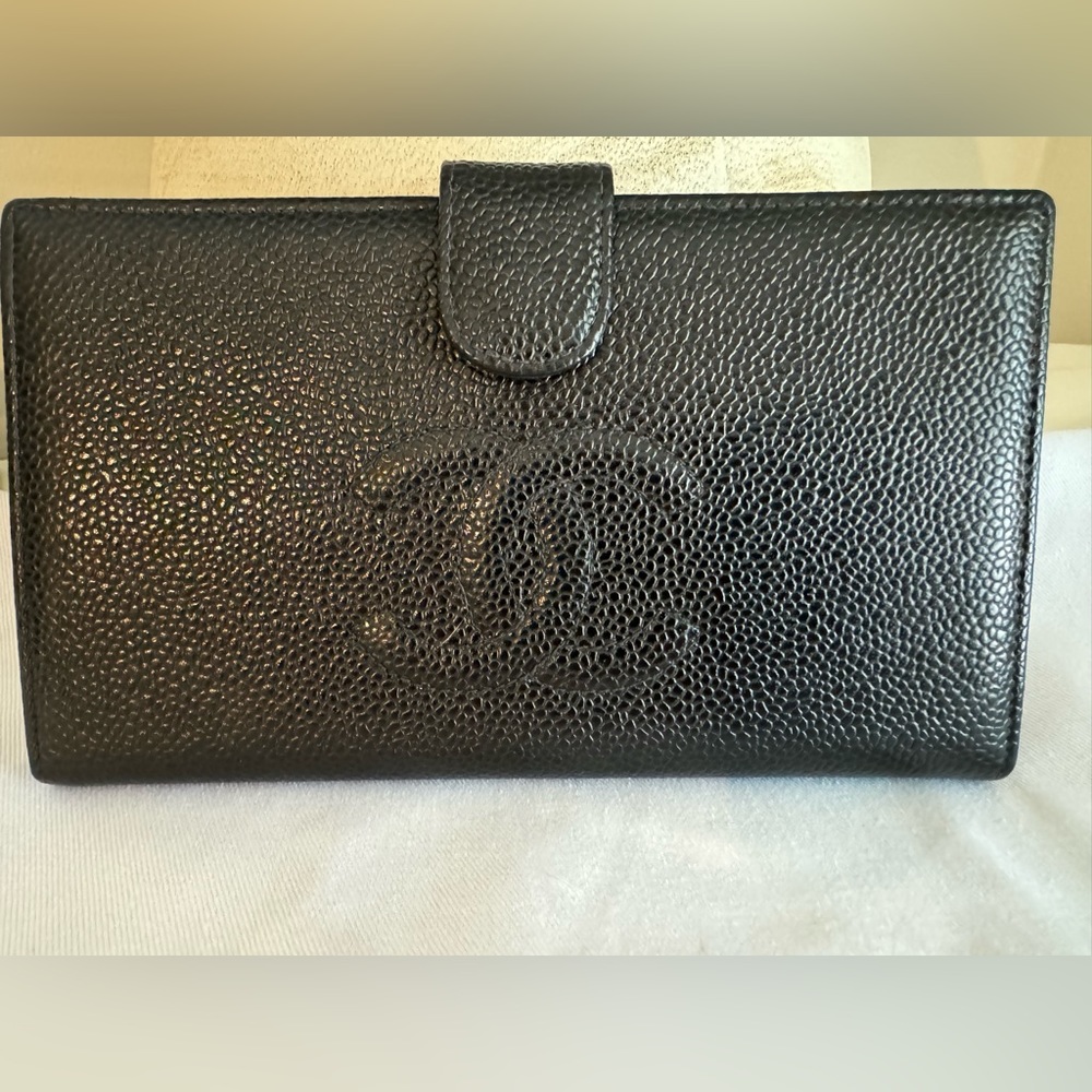 Chanel Black Caviar Long Wallet Purse
